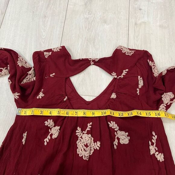FREE PEOPLE Emma Swing Dress XS Floral Embroidered Cutout Back Boho Gauzy Mini - Picture 4 of 6